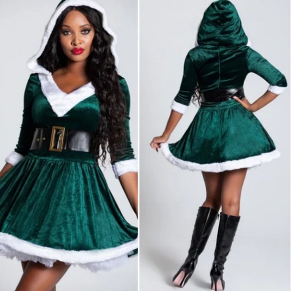 Leg Avenue Dresses & Skirts - Santa’s Baby Mrs. Claus Plush Mini Dress 2-PC Costume in Green